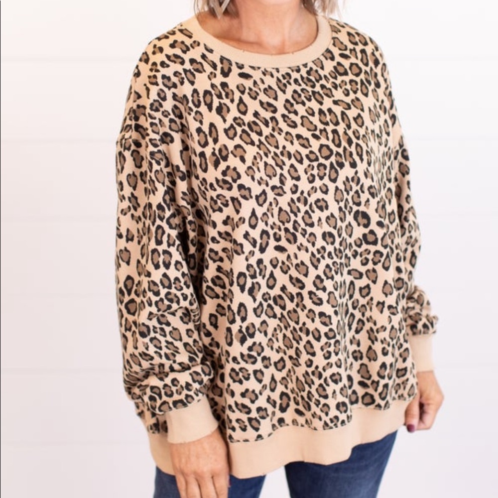 Easel Brand Leopard Distressed Sweatshirt Top